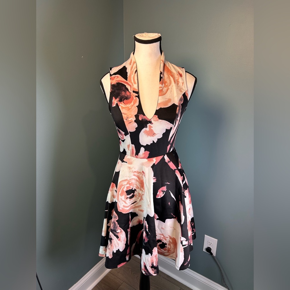 Soprano Black and Pink Floral Mini Dress